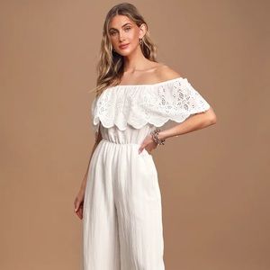 White off the shoulder jumpsuit
